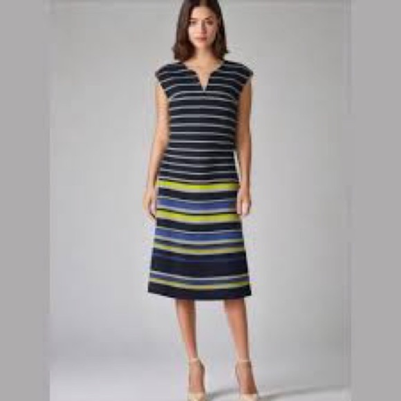 Tommy Hilfiger Navy and Yellow Striped Midi Dress - Picture 1 of 9